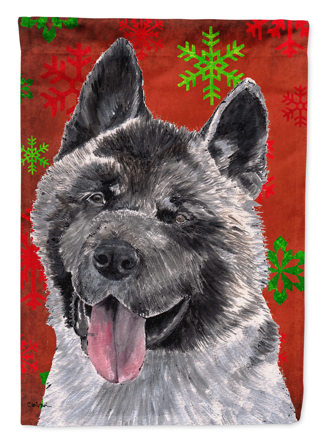 Akita Red Snowflakes Holiday Christmas Flag Garden Size SC9482GF  the-store.com.