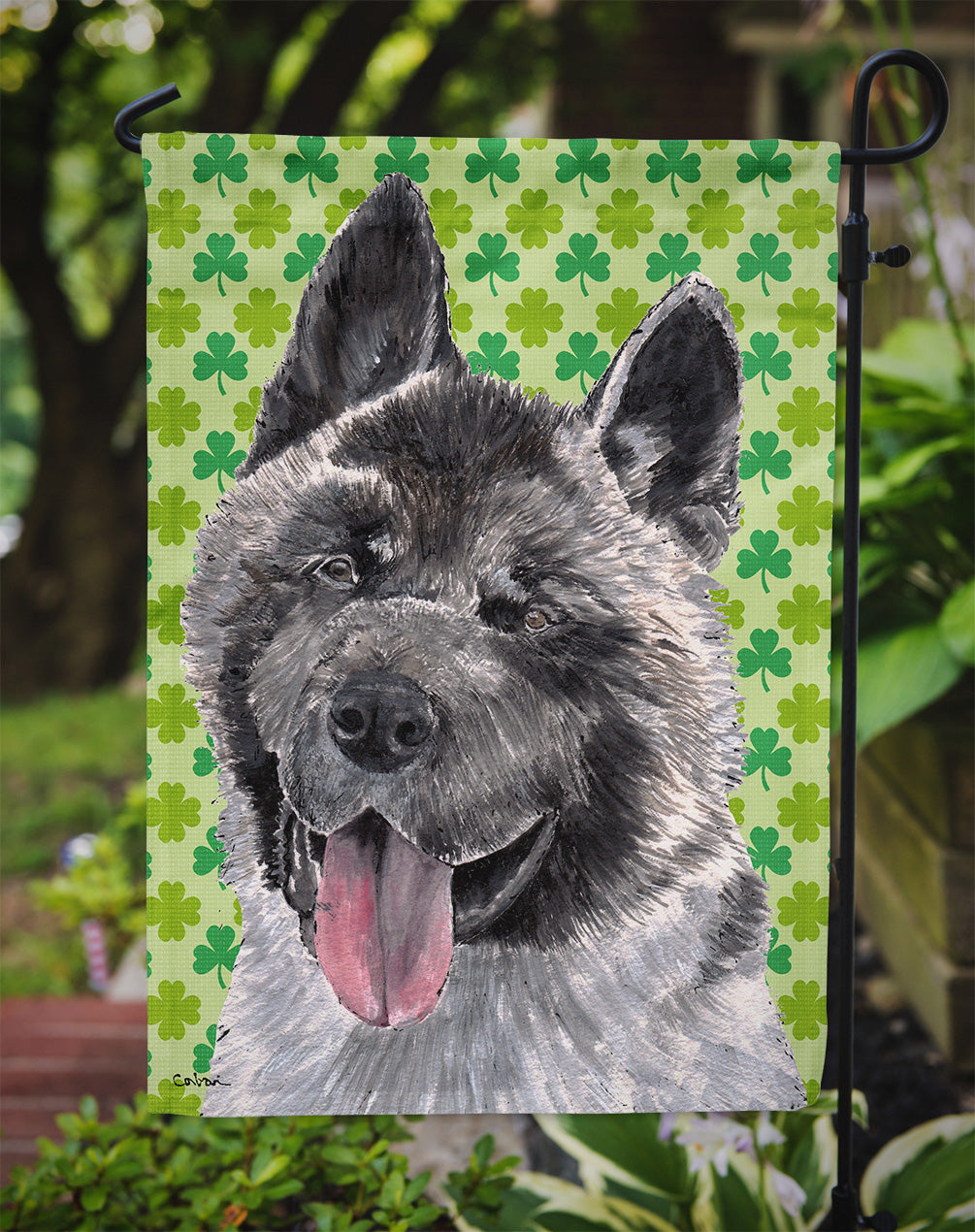 Akita St. Patrick's Day Shamrock Flag Garden Size SC9483GF  the-store.com.