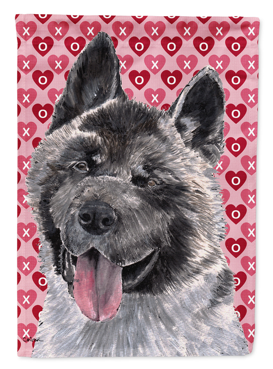 Akita Hearts Love and Valentine's Day Flag Canvas House Size SC9484CHF  the-store.com.