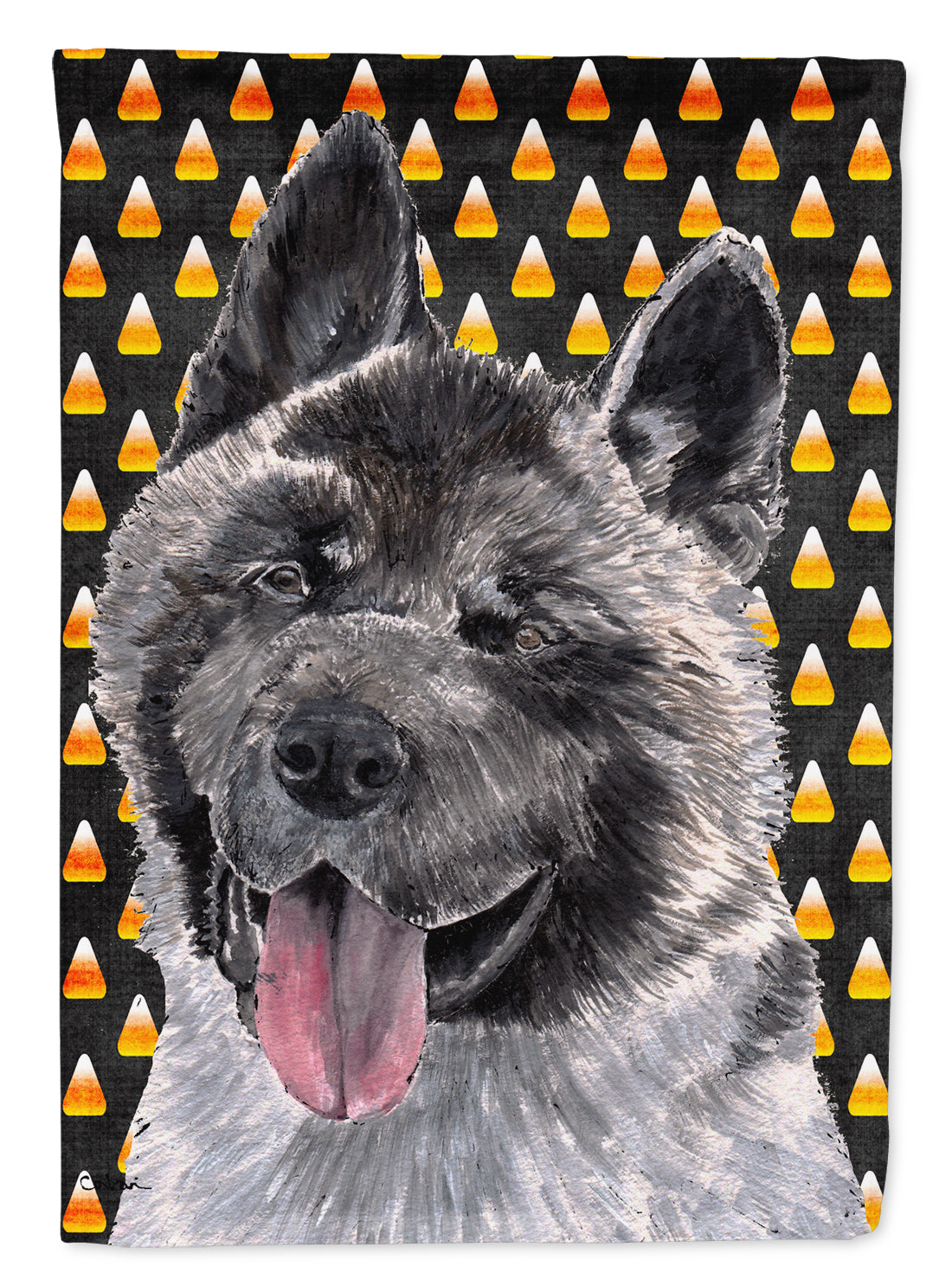 Akita Candy Corn Halloween Flag Canvas House Size SC9486CHF  the-store.com.