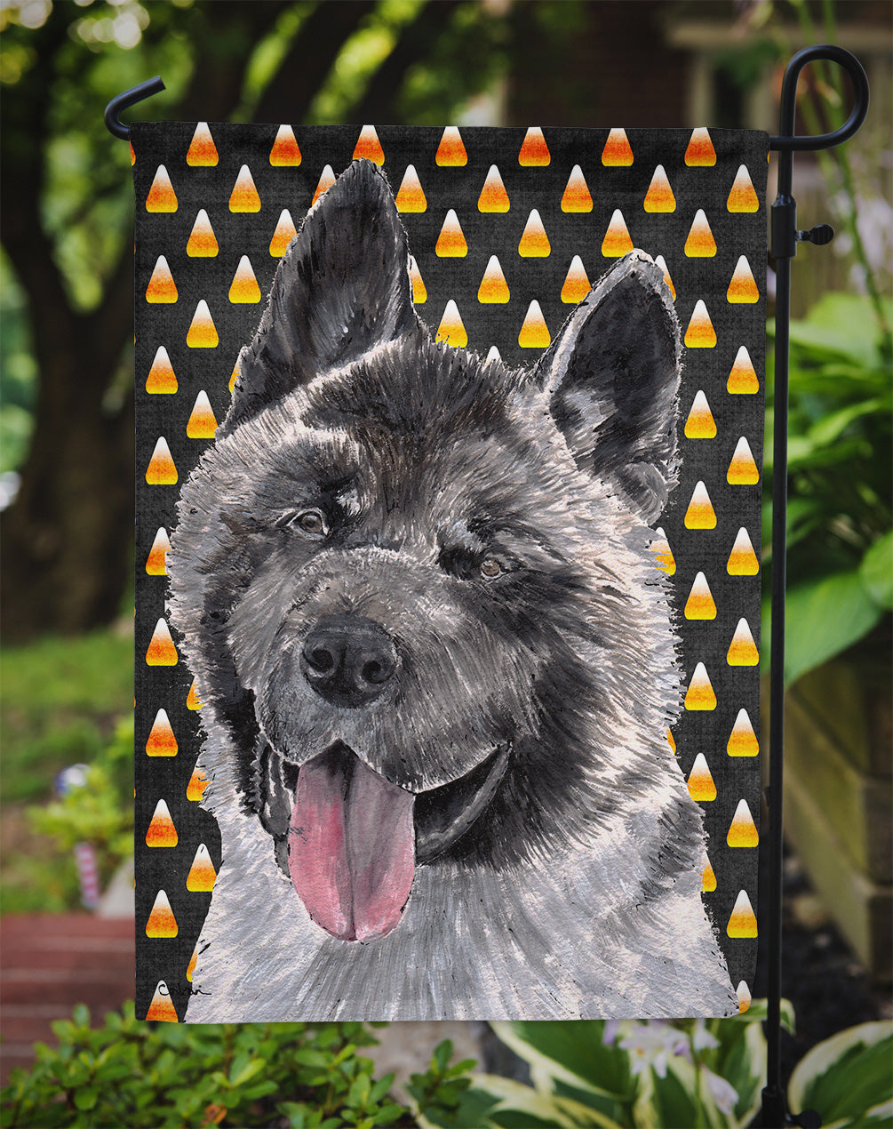 Akita Candy Corn Halloween Flag Garden Size SC9486GF  the-store.com.