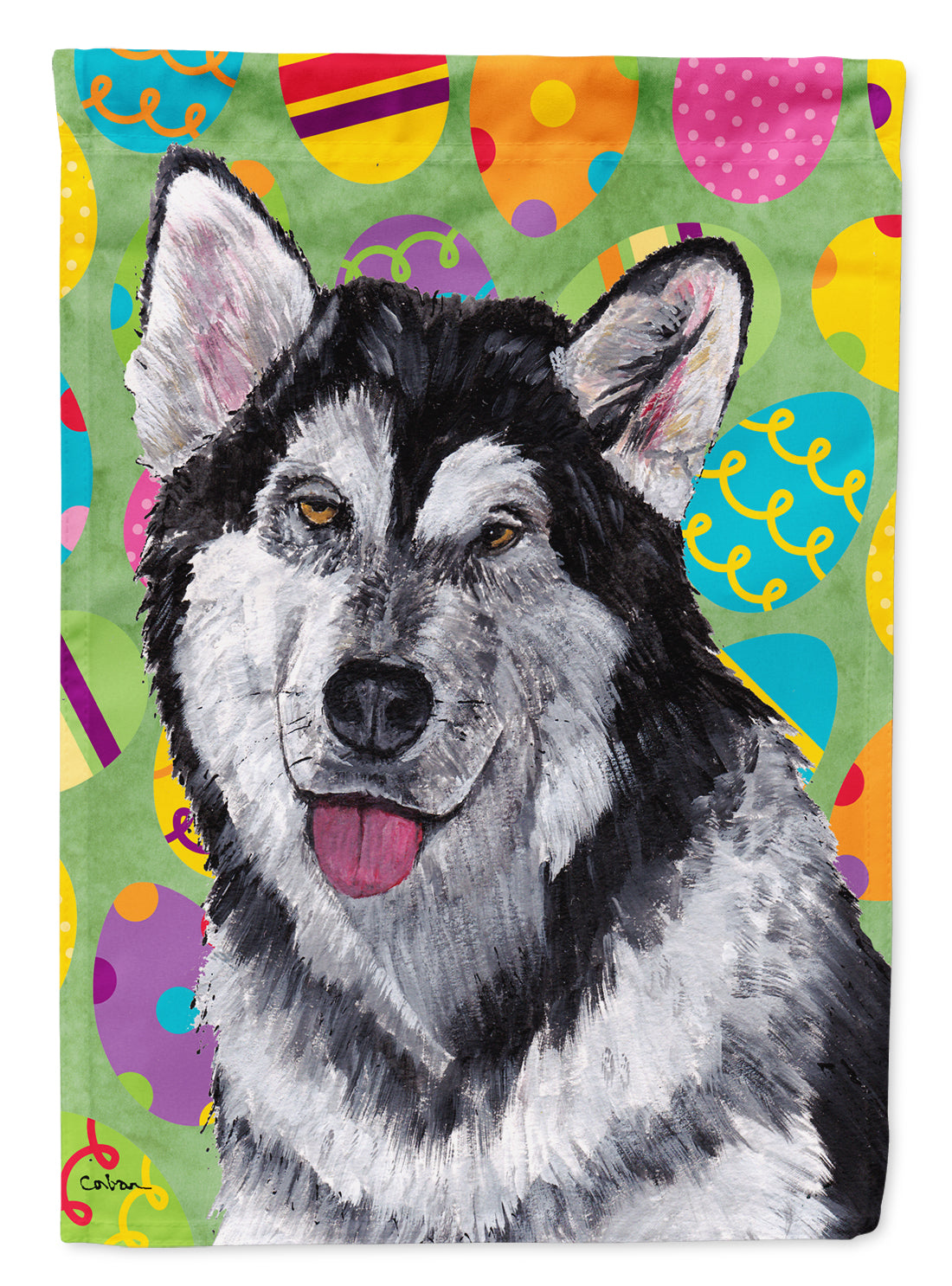 Alaskan Malamute Easter Eggtravaganza Flag Garden Size SC9489GF  the-store.com.