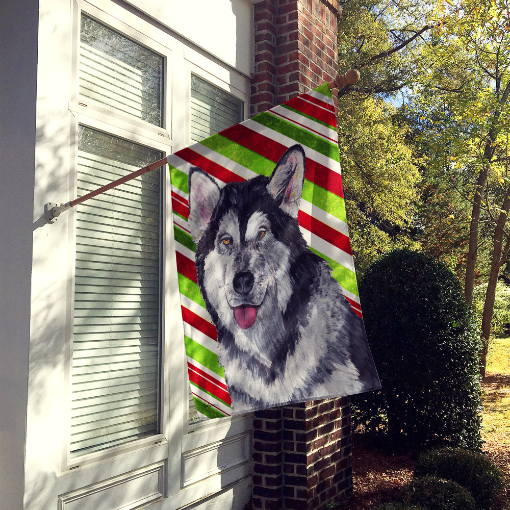 Alaskan Malamute Candy Cane Holiday Christmas Flag Canvas House Size SC9490CHF  the-store.com.