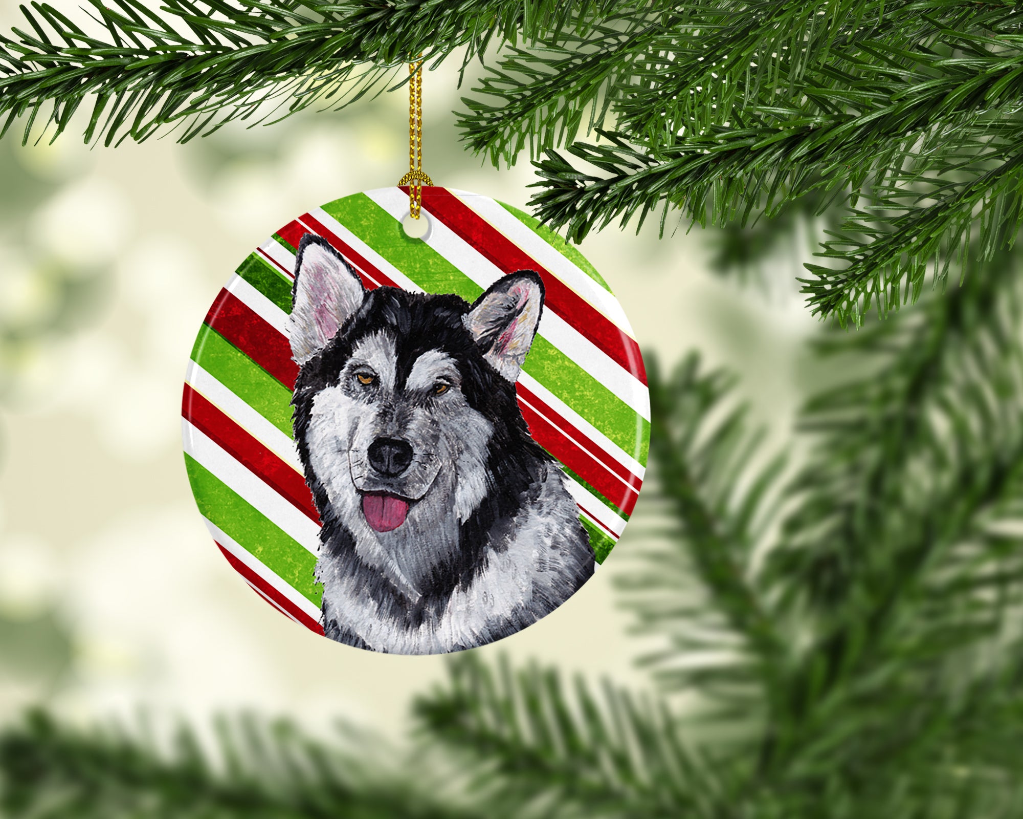 Alaskan Malamute Candy Cane Holiday Christmas Ceramic Ornament SC9490CO1 - the-store.com