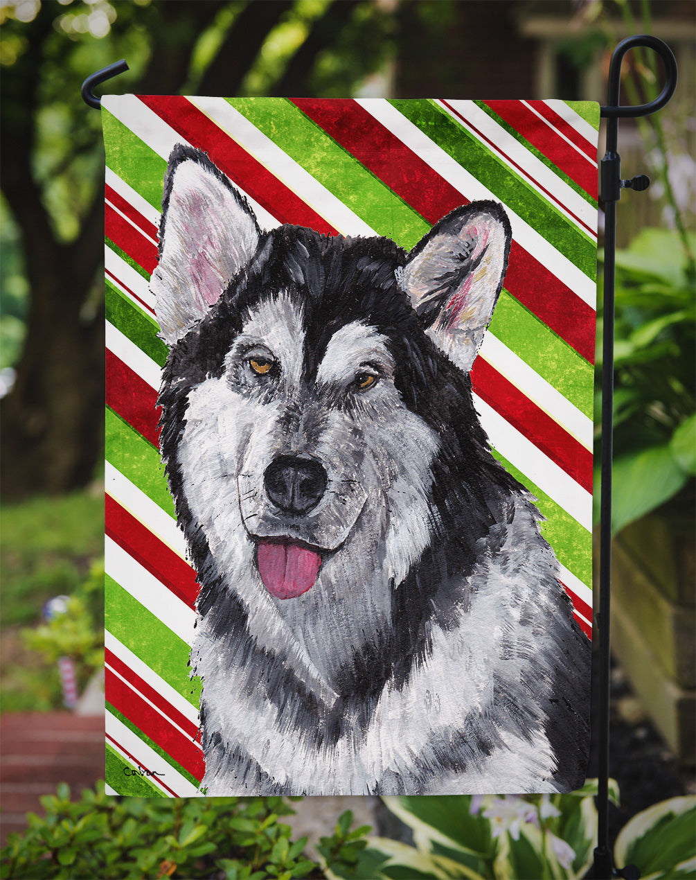 Alaskan Malamute Candy Cane Holiday Christmas Flag Garden Size SC9490GF  the-store.com.