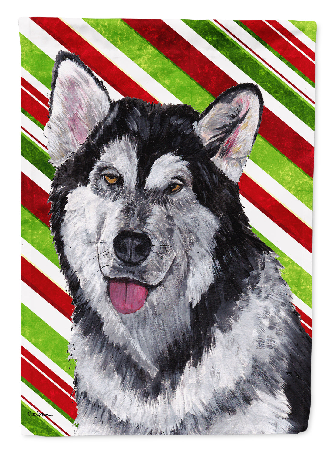 Alaskan Malamute Candy Cane Holiday Christmas Flag Garden Size SC9490GF  the-store.com.