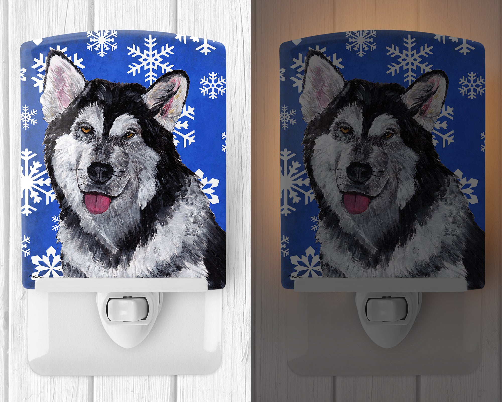 Alaskan Malamute Winter Snowflakes Holiday Ceramic Night Light SC9491CNL - the-store.com