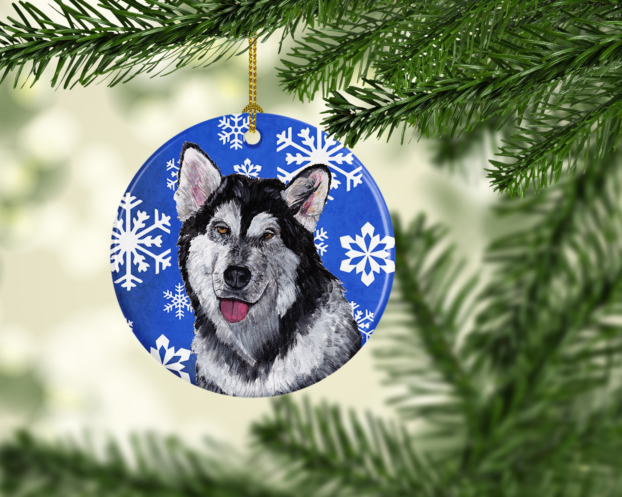 Alaskan Malamute Winter Snowflakes Holiday Ceramic Ornament SC9491CO1 - the-store.com