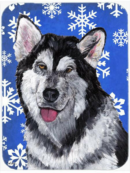 Alaskan Malamute Winter Snowflakes Holiday Glass Cutting Board Large Size SC9491LCB by Caroline&#39;s Treasures