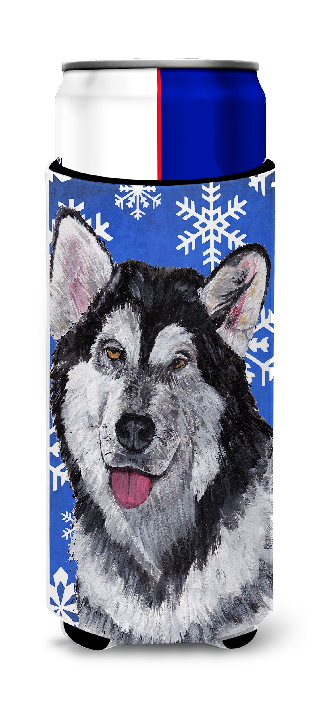 Alaskan Malamute Winter Snowflakes Holiday Ultra Beverage Insulators for slim cans SC9491MUK.