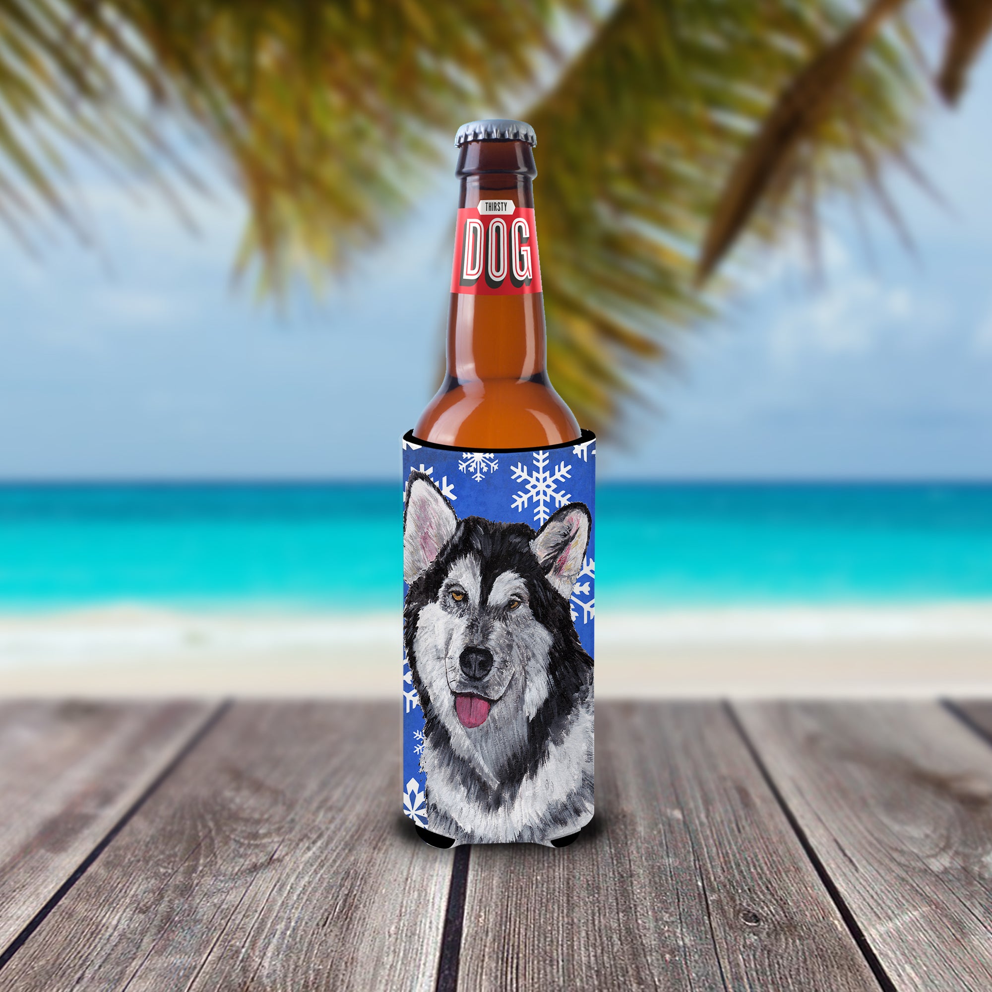 Alaskan Malamute Winter Snowflakes Holiday Ultra Beverage Insulators for slim cans SC9491MUK.