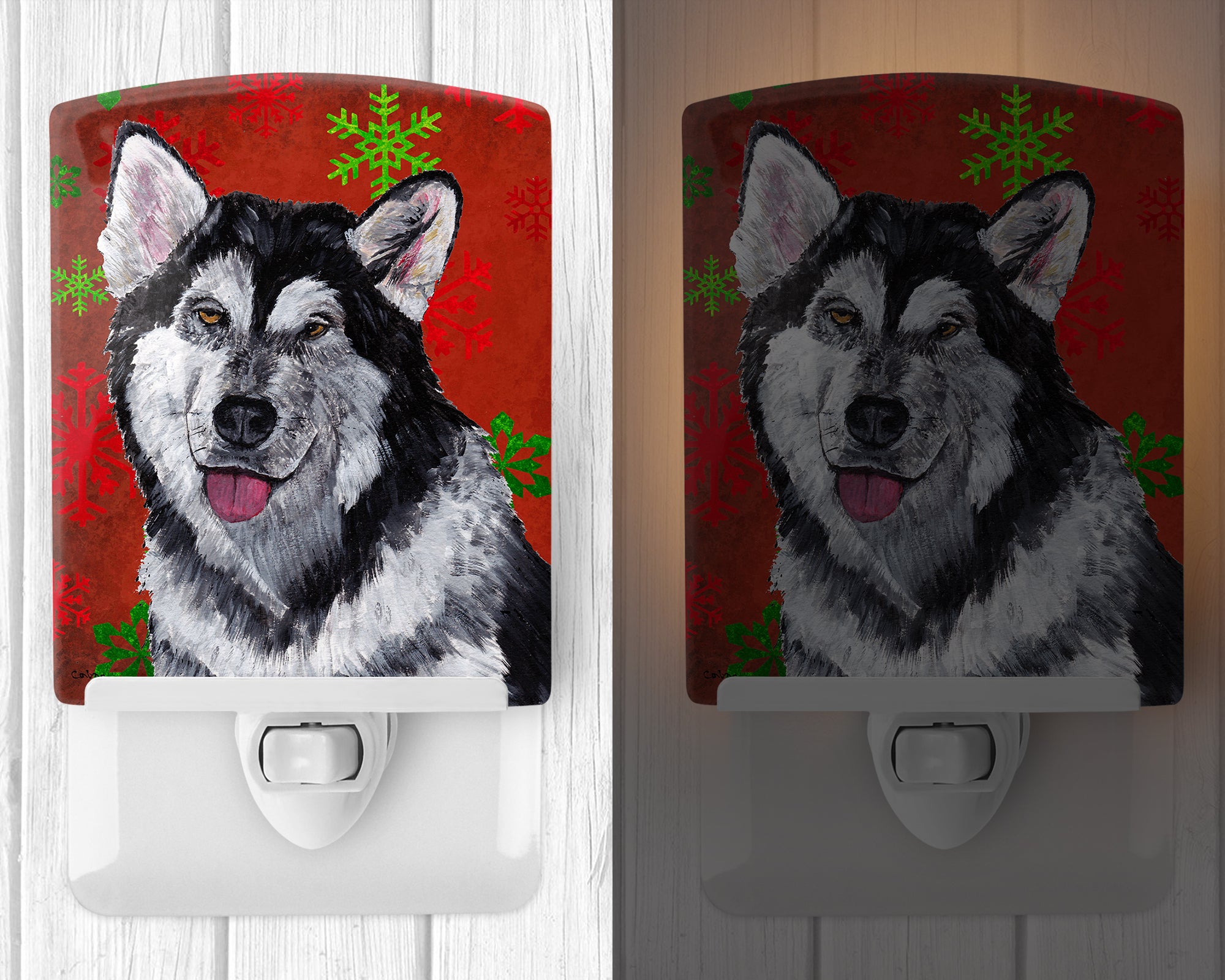 Alaskan Malamute Red Snowflakes Holiday Christmas  Ceramic Night Light SC9492CNL - the-store.com