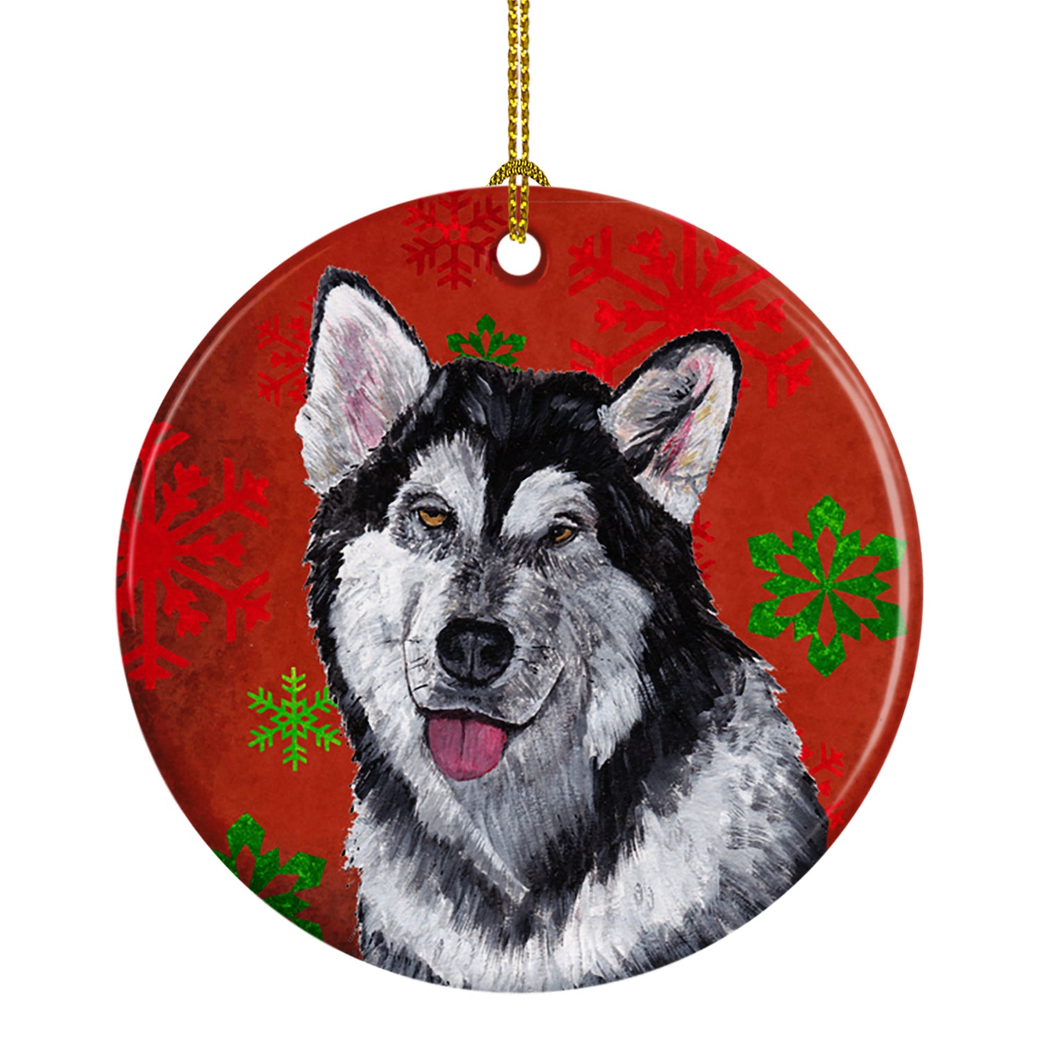 Alaskan Malamute Red Snowflakes Holiday Christmas Ceramic Ornament SC9492CO1 - the-store.com