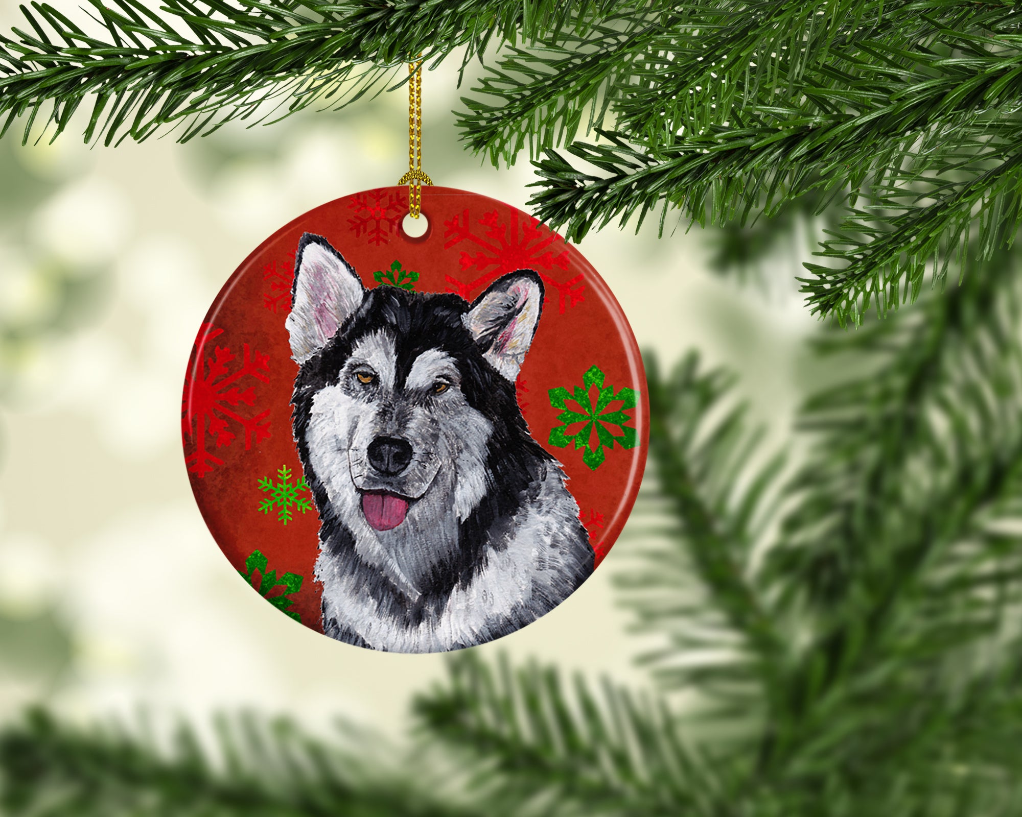 Alaskan Malamute Red Snowflakes Holiday Christmas Ceramic Ornament SC9492CO1 - the-store.com