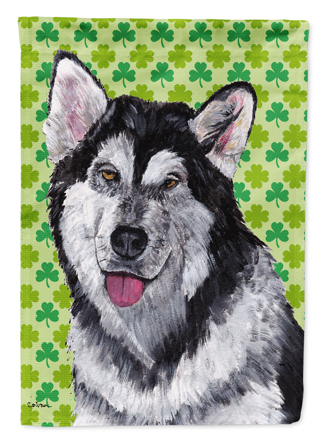 Alaskan Malamute St. Patrick&#39;s Day Shamrock Flag Canvas House Size SC9493CHF  the-store.com.