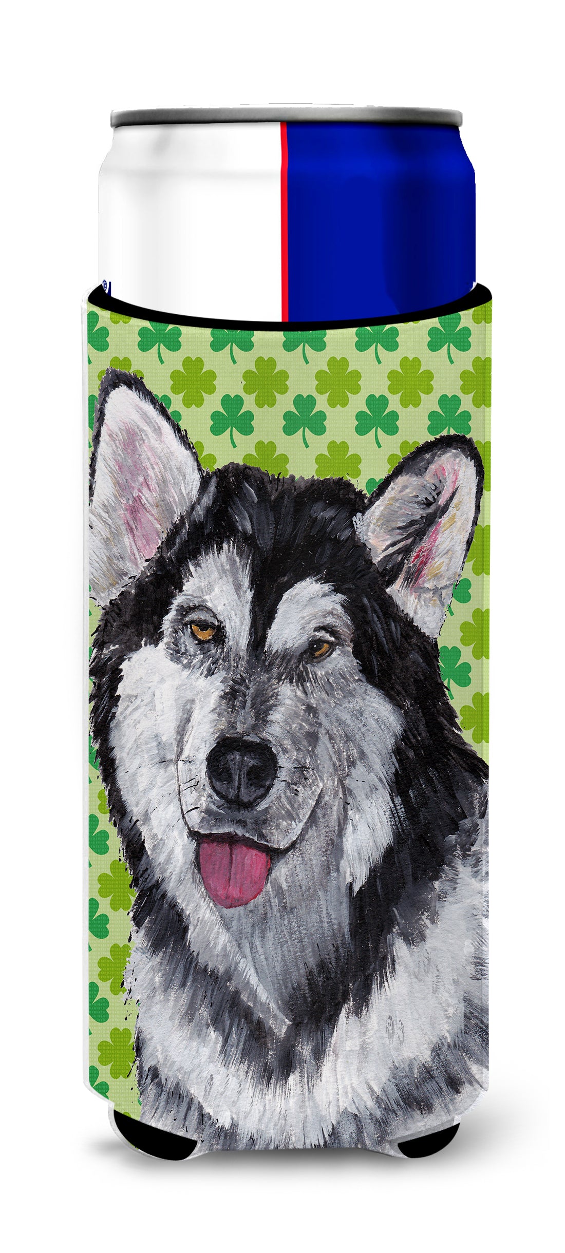 Alaskan Malamute St. Patrick&#39;s Day Shamrock Ultra Beverage Insulators for slim cans SC9493MUK.