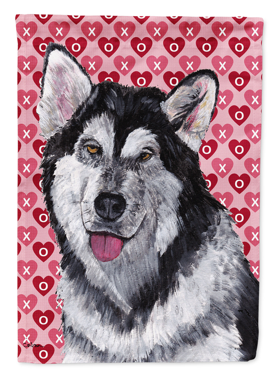 Alaskan Malamute Hearts Love and Valentine's Day Flag Canvas House Size SC9494CHF  the-store.com.