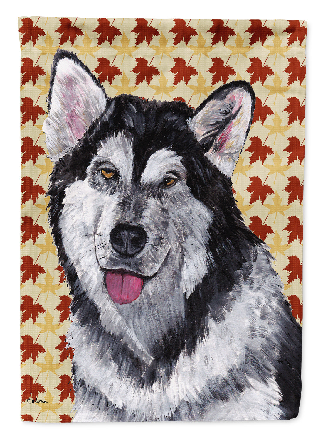 Alaskan Malamute Fall Leaves Flag Canvas House Size SC9495CHF  the-store.com.