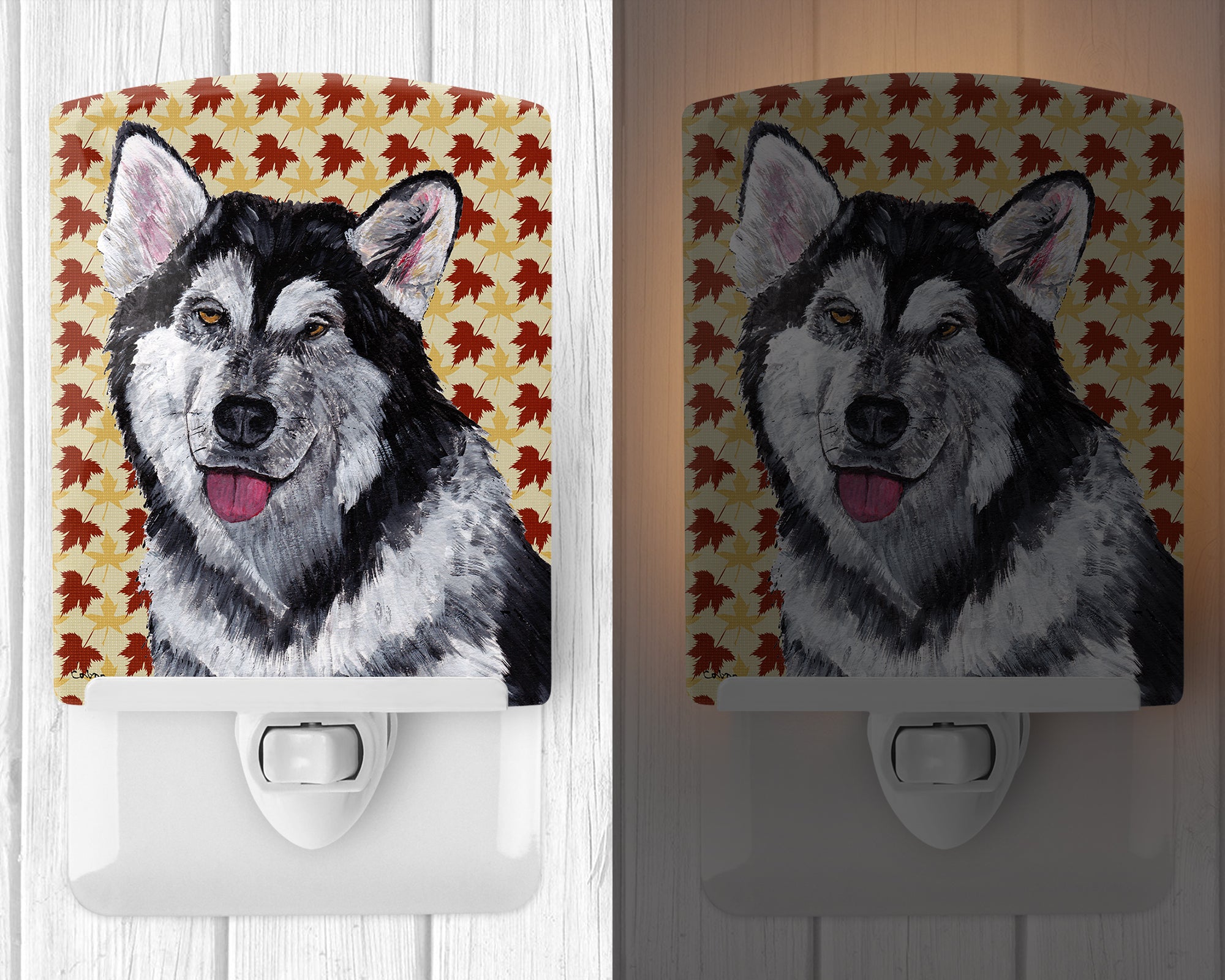 Alaskan Malamute Fall Leaves Ceramic Night Light SC9495CNL - the-store.com