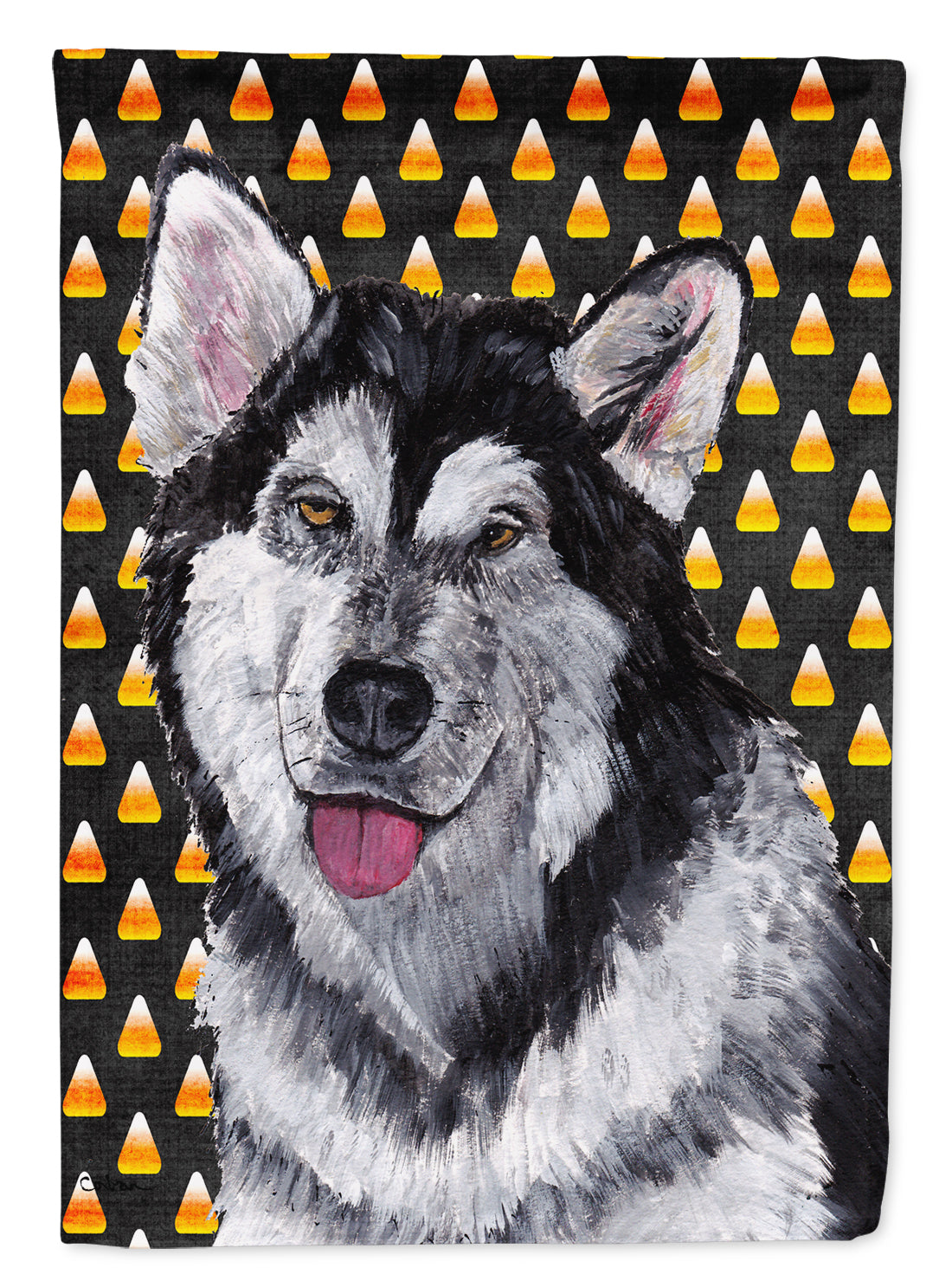 Alaskan Malamute Candy Corn Halloween Flag Canvas House Size SC9496CHF  the-store.com.