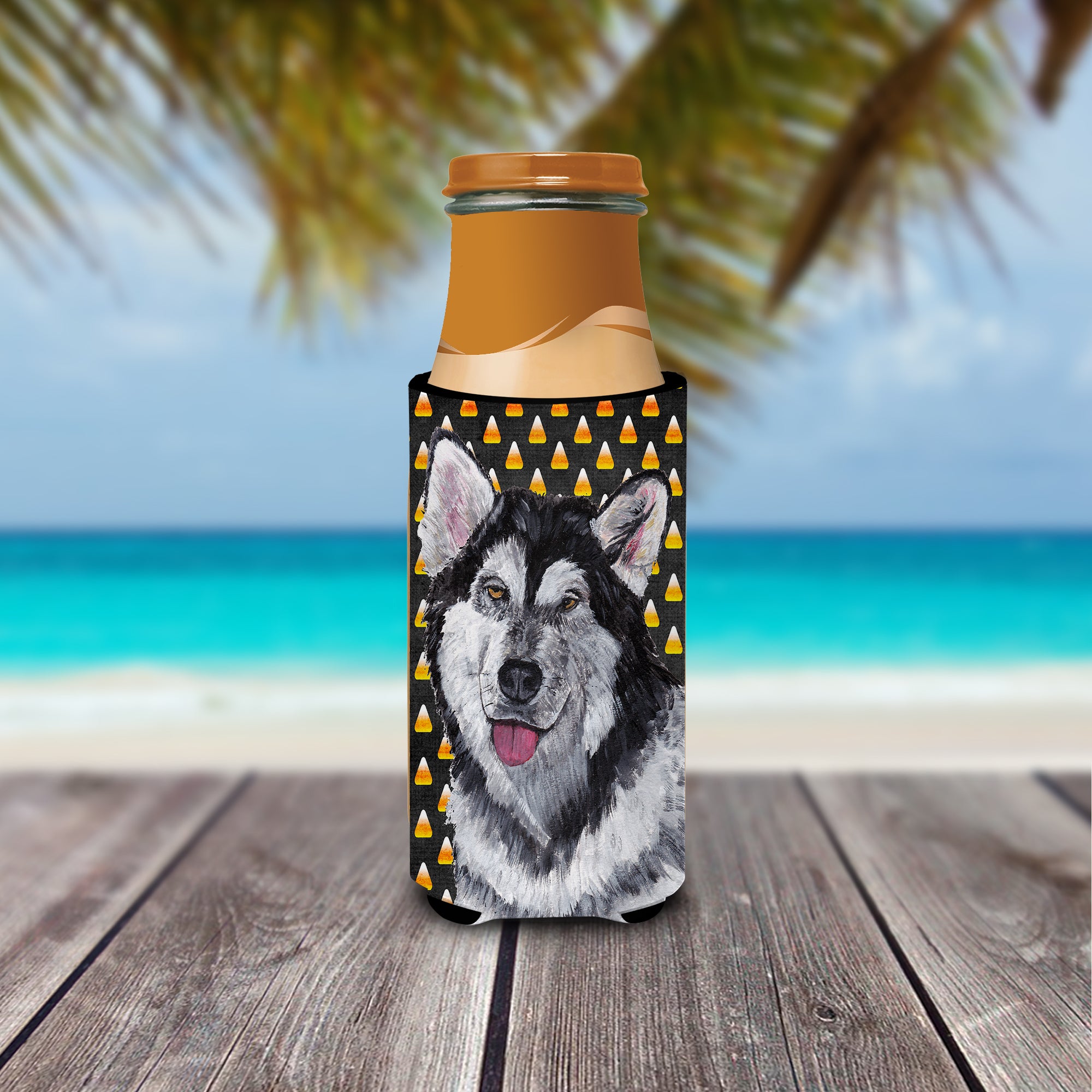 Alaskan Malamute Candy Corn Halloween Ultra Beverage Insulators for slim cans SC9496MUK.