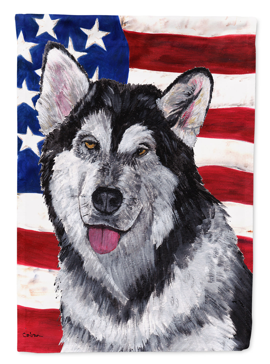 Alaskan Malamute USA Patriotic American Flag Flag Canvas House Size SC9497CHF  the-store.com.