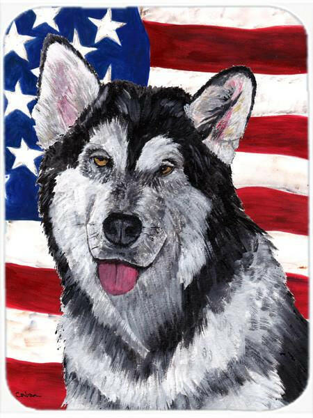 Alaskan Malamute USA Patriotic American Flag Glass Cutting Board Large Size SC9497LCB by Caroline's Treasures