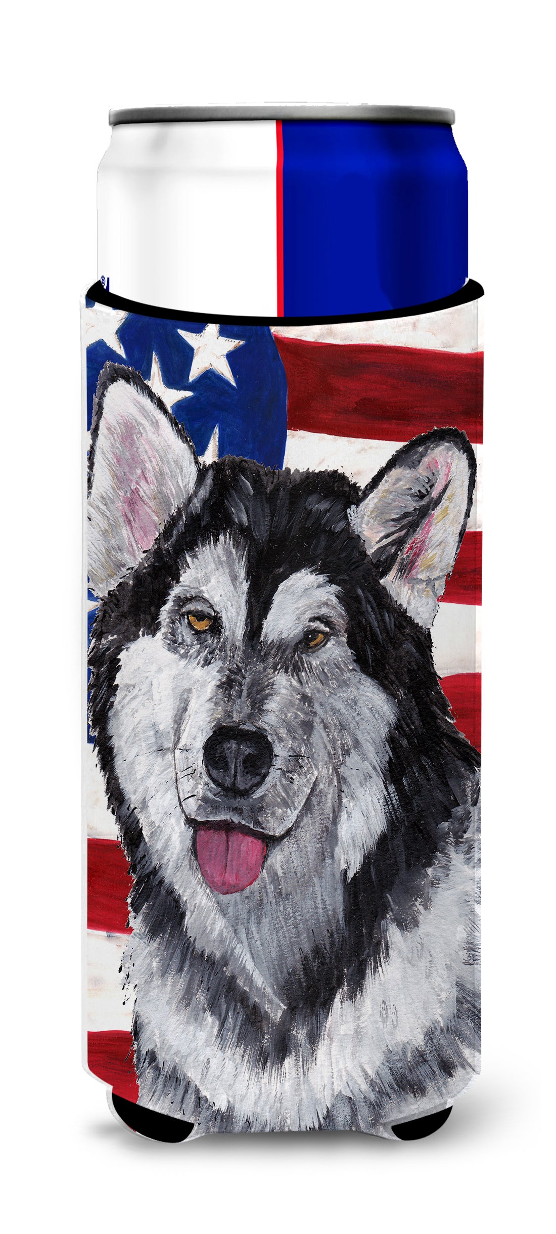 Alaskan Malamute USA Patriotic American Flag Ultra Beverage Insulators for slim cans SC9497MUK.