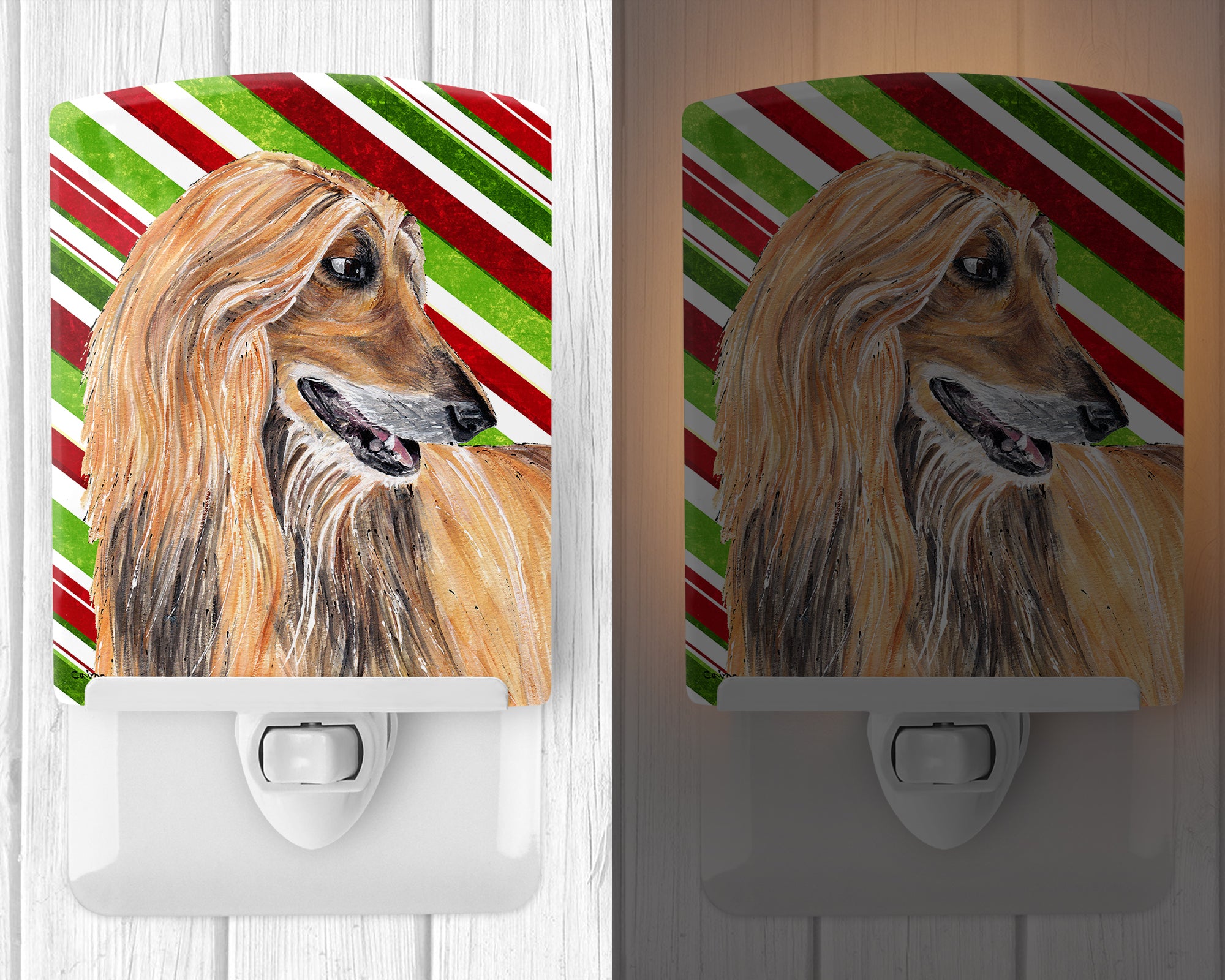 Afghan Hound Candy Cane Holiday Christmas Ceramic Night Light SC9498CNL - the-store.com