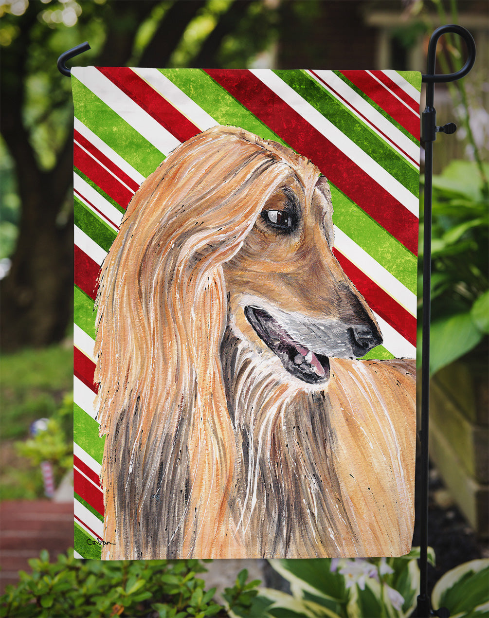 Afghan Hound Candy Cane Holiday Christmas Flag Garden Size SC9498GF  the-store.com.