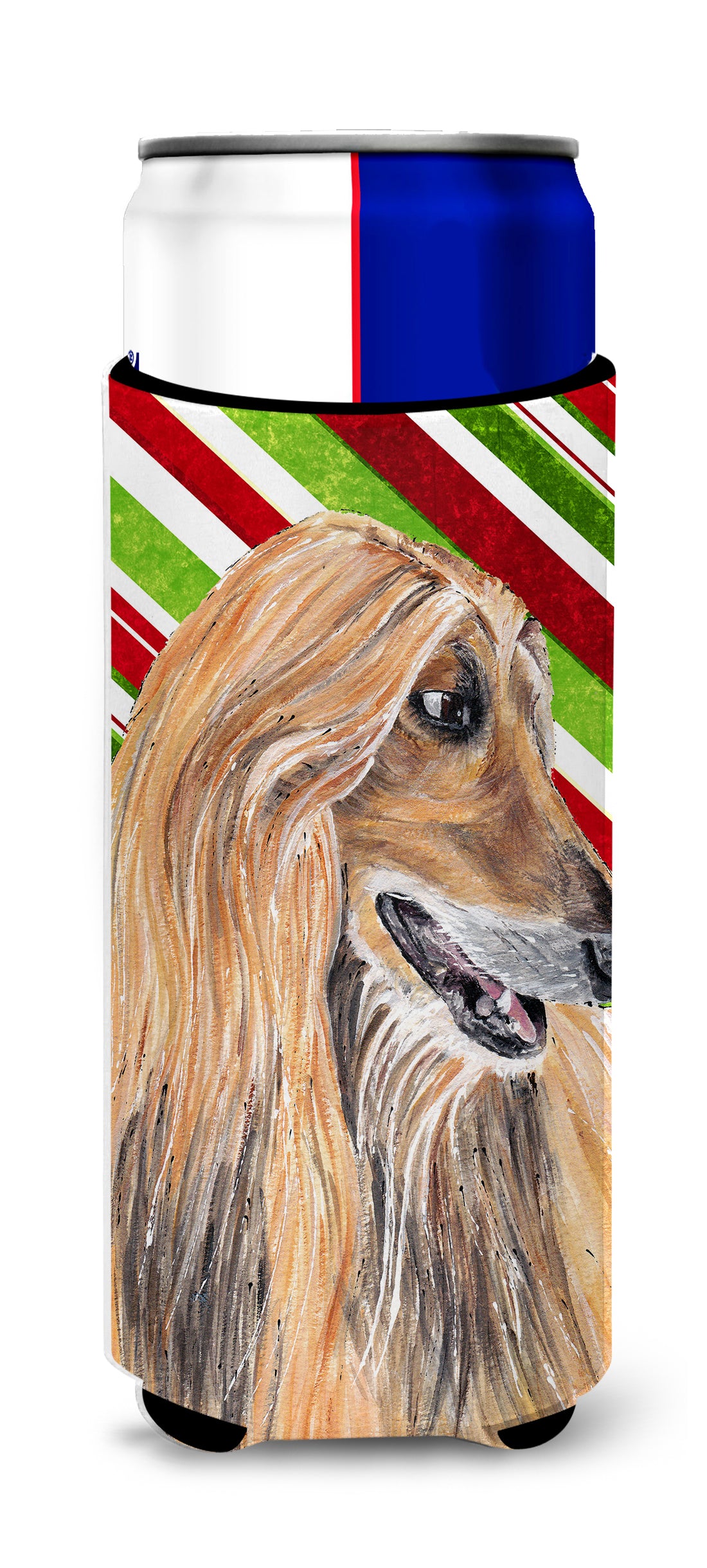 Afghan Hound Candy Cane Holiday Christmas Ultra Beverage Insulators for slim cans SC9498MUK.