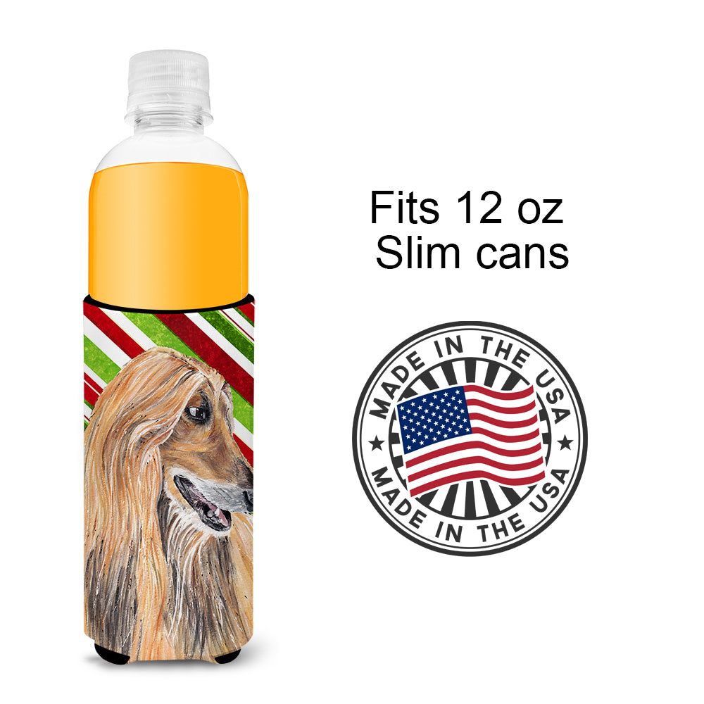 Afghan Hound Candy Cane Holiday Christmas Ultra Beverage Insulators for slim cans SC9498MUK.