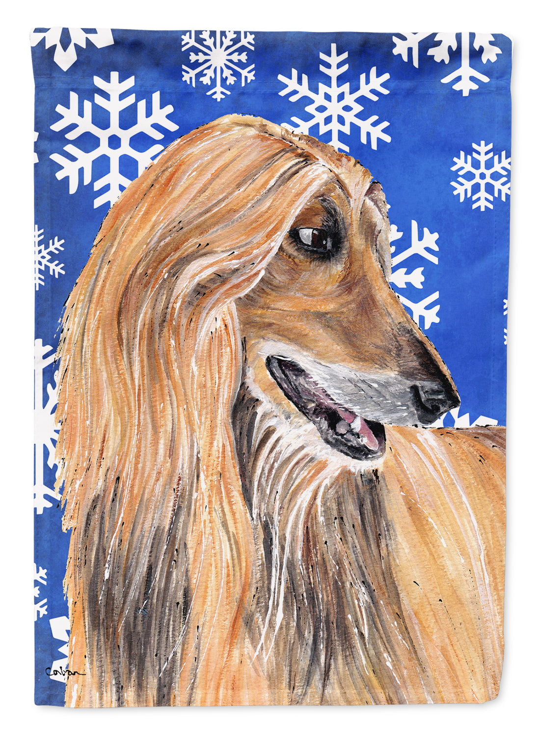 Afghan Hound Winter Snowflakes Holiday Flag Canvas House Size SC9499CHF  the-store.com.