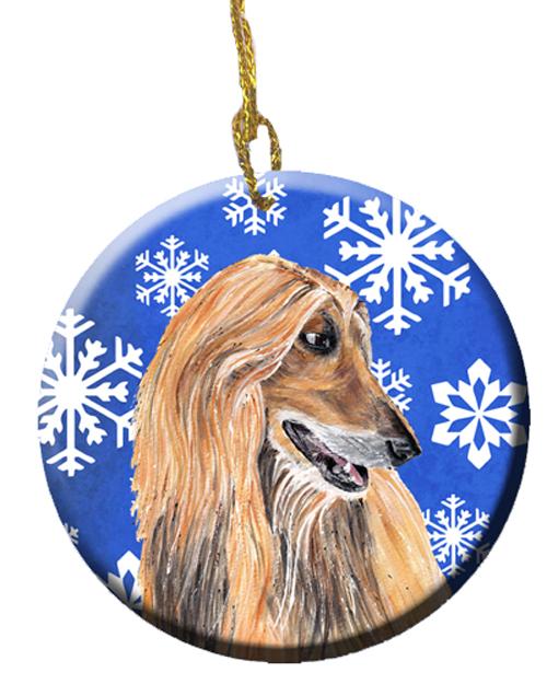 Afghan Hound Winter Snowflakes Holiday Ceramic Ornament SC9499CO1 by Caroline&#39;s Treasures