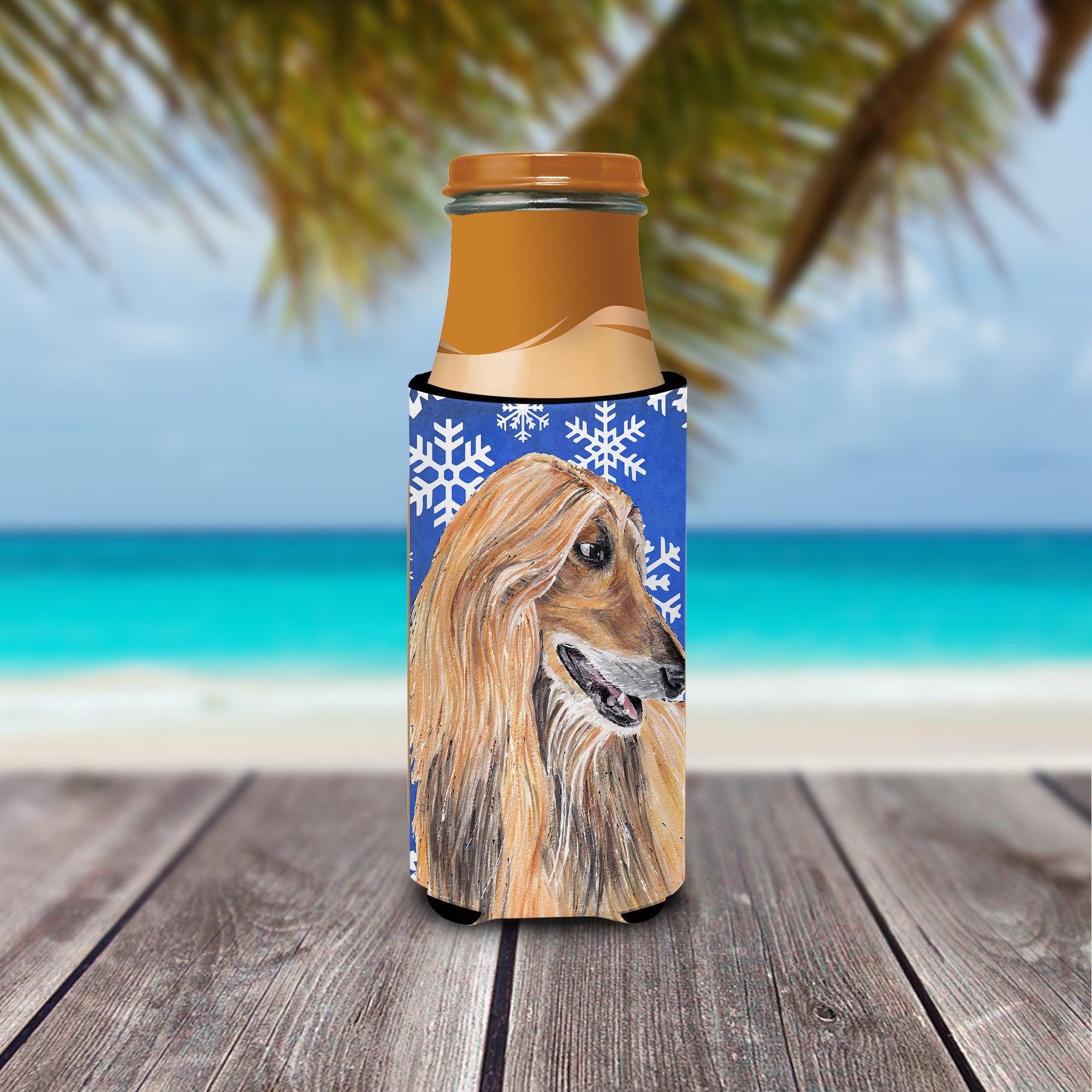 Afghan Hound Winter Snowflakes Holiday Ultra Beverage Insulators for slim cans SC9499MUK.