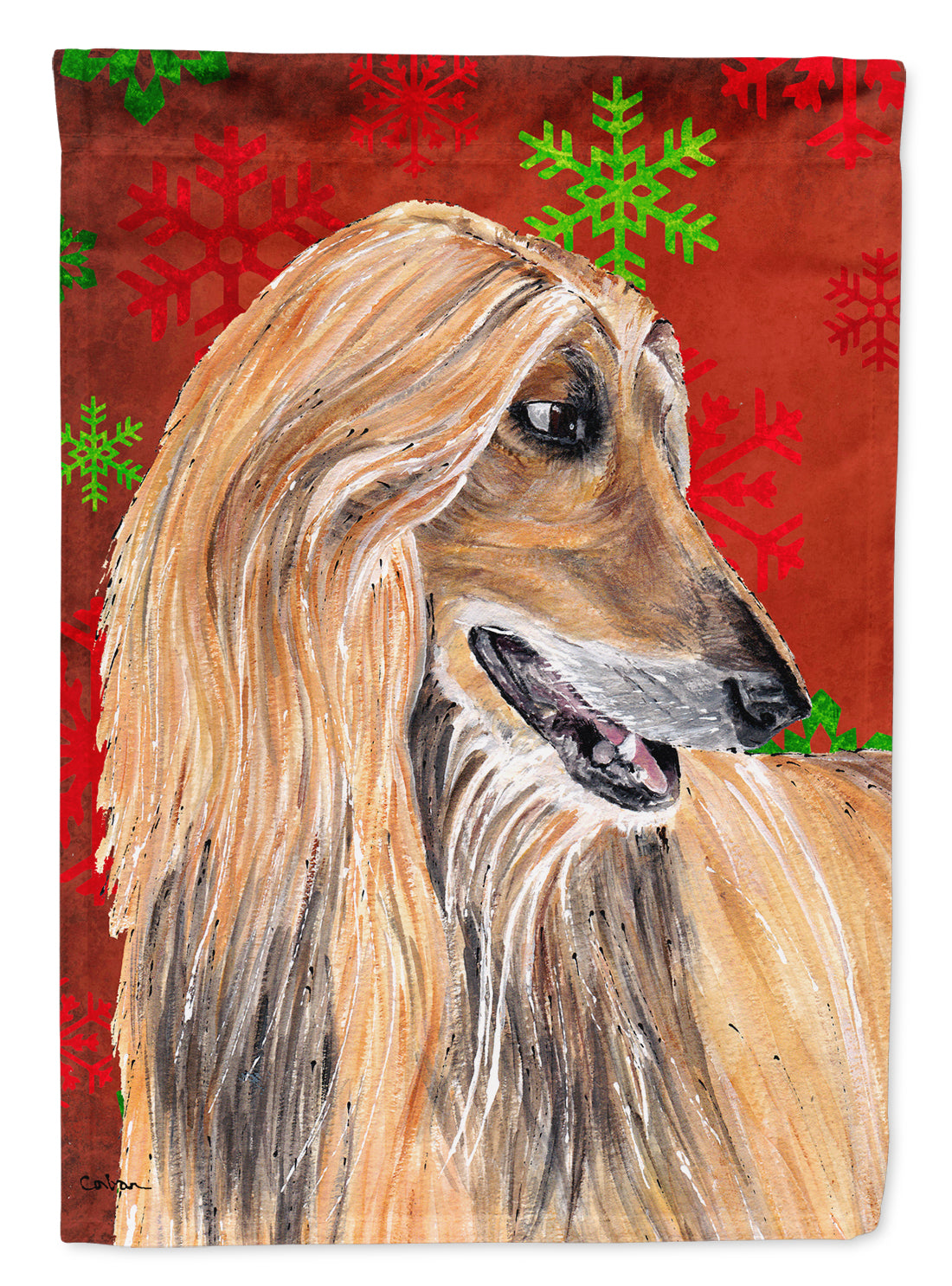 Afghan Hound Red Snowflakes Holiday Christmas  Flag Garden Size SC9501GF  the-store.com.