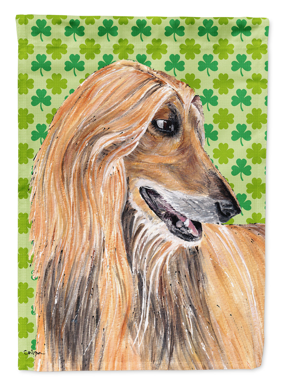 Afghan Hound St. Patrick's Day Shamrock Flag Canvas House Size SC9502CHF  the-store.com.
