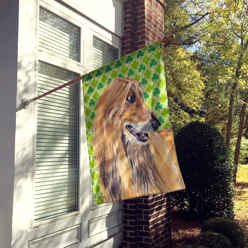 Afghan Hound St. Patrick's Day Shamrock Flag Canvas House Size SC9502CHF  the-store.com.