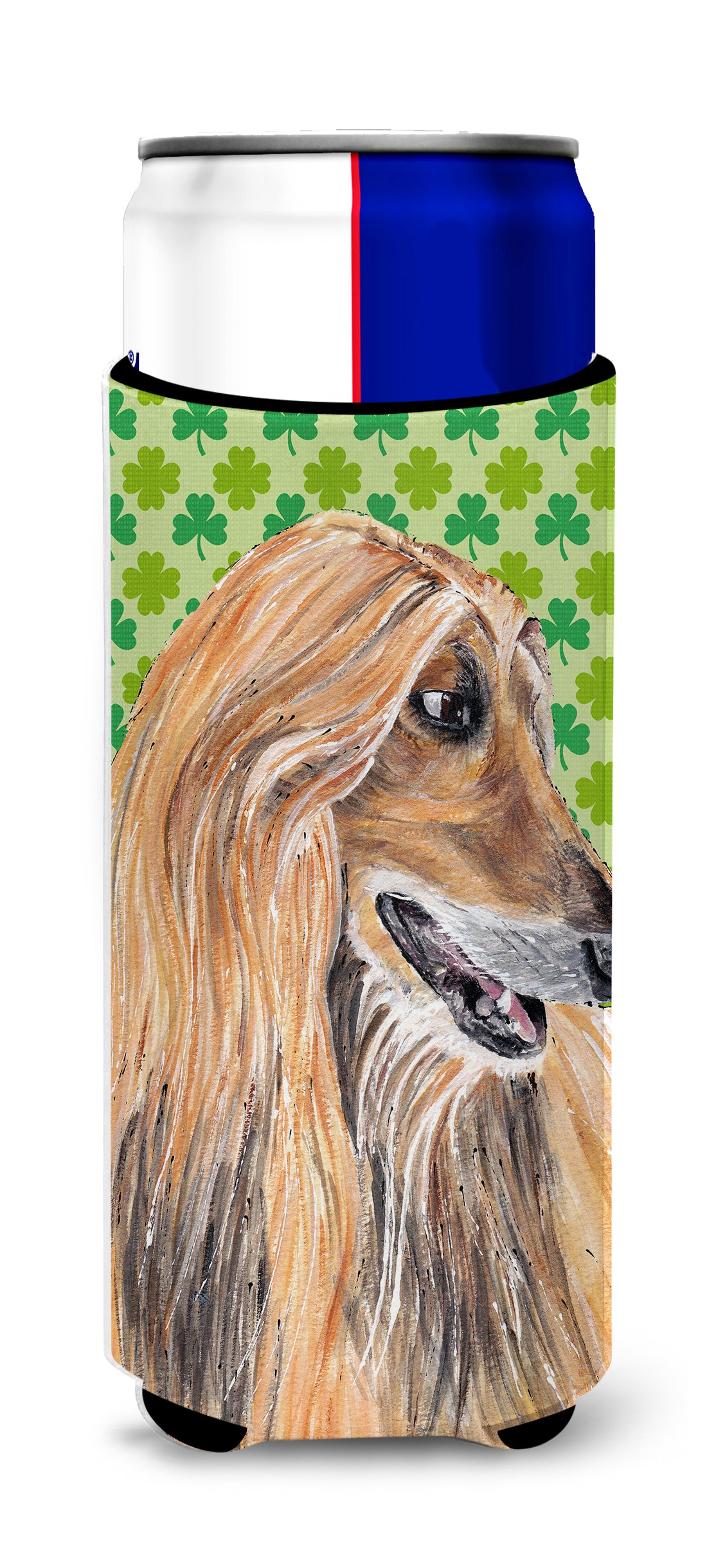 Afghan Hound St. Patrick's Day Shamrock Ultra Beverage Insulators for slim cans SC9502MUK.