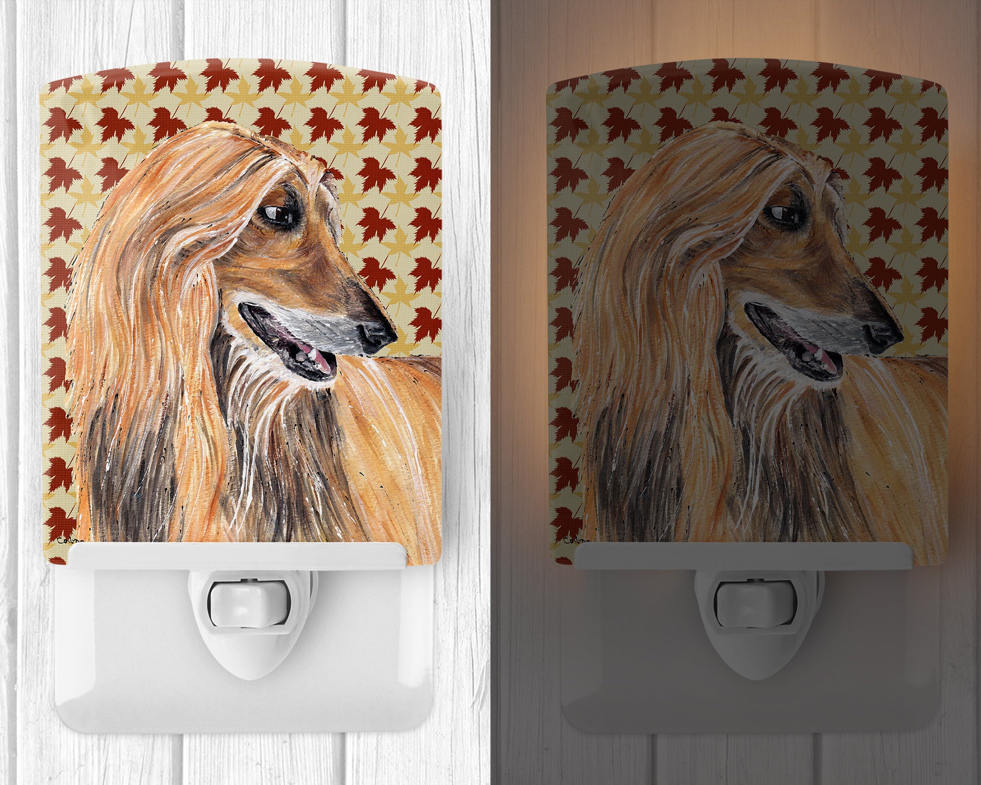 Afghan Hound Fall Leaves Ceramic Night Light SC9504CNL - the-store.com