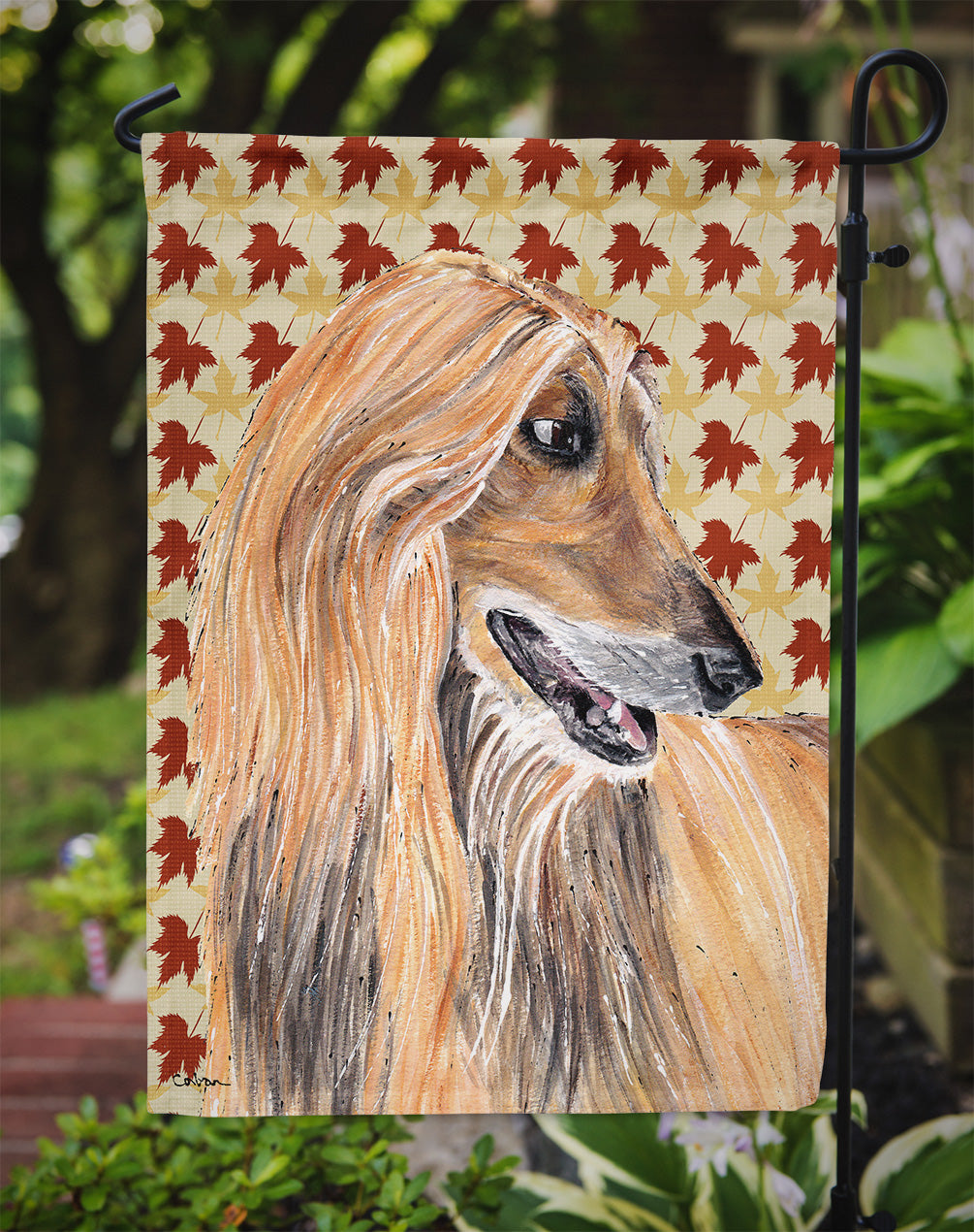 Afghan Hound Fall Leaves Flag Garden Size SC9504GF  the-store.com.