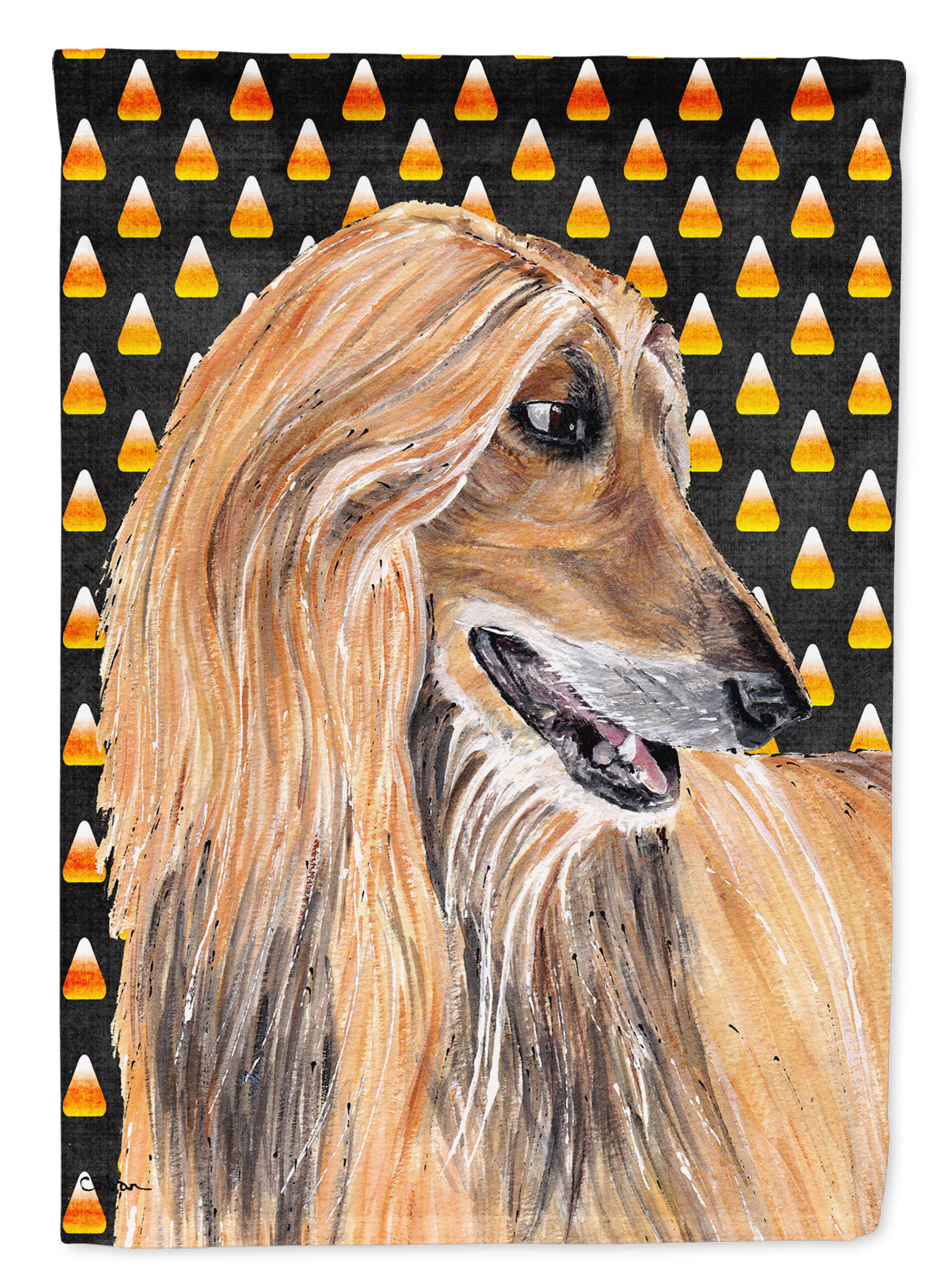 Afghan Hound Candy Corn Halloween Flag Canvas House Size SC9505CHF  the-store.com.