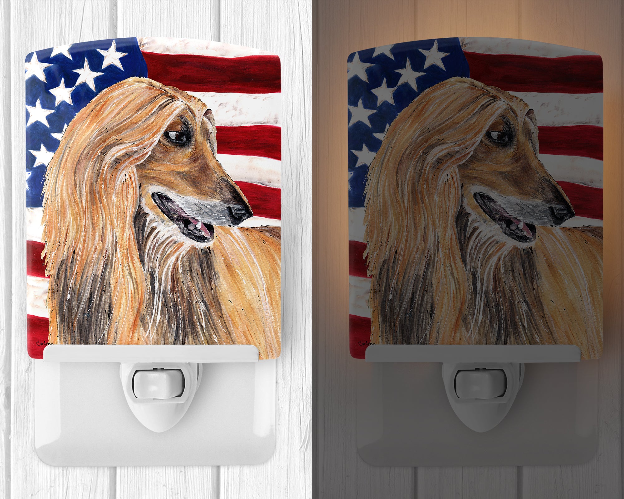 Afghan Hound USA Patriotic American Flag Ceramic Night Light SC9506CNL - the-store.com