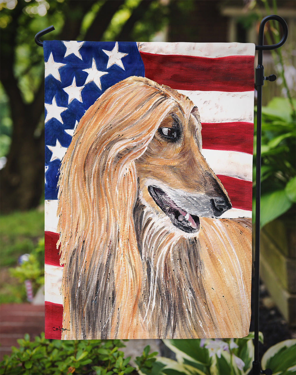 Afghan Hound USA Patriotic American Flag Flag Garden Size SC9506GF  the-store.com.