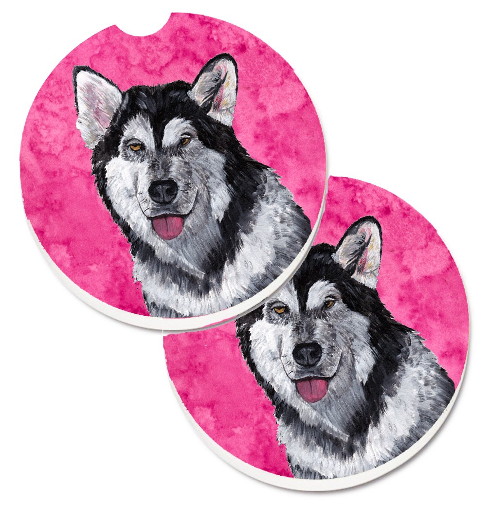 Pink Alaskan Malamute Set of 2 Cup Holder Car Coasters SC9507PKCARC by Caroline's Treasures