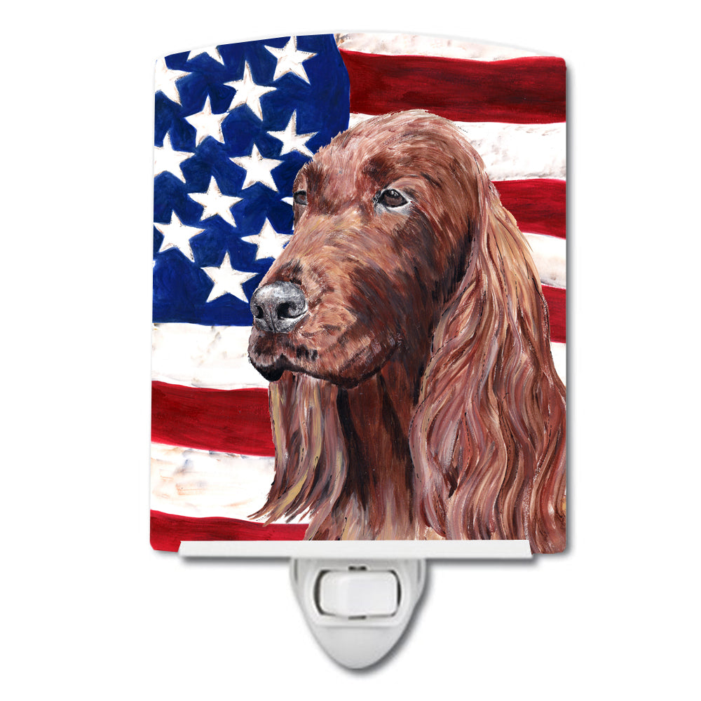 Irish Setter with American Flag Ceramic Night Light SC9510CNL - the-store.com