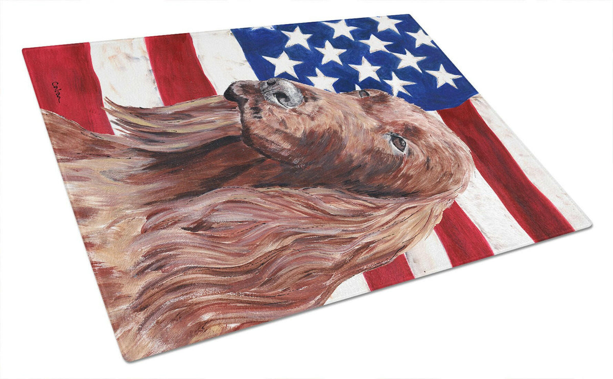 Irish Setter USA American Flag Glass Cutting Board Large by Caroline&#39;s Treasures