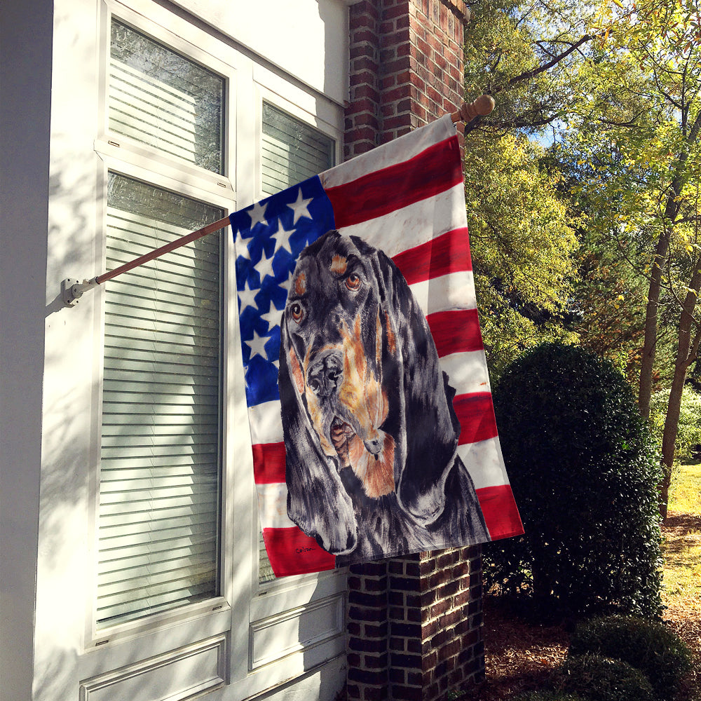 Coonhound Black and Tan USA American Flag Flag Canvas House Size  the-store.com.