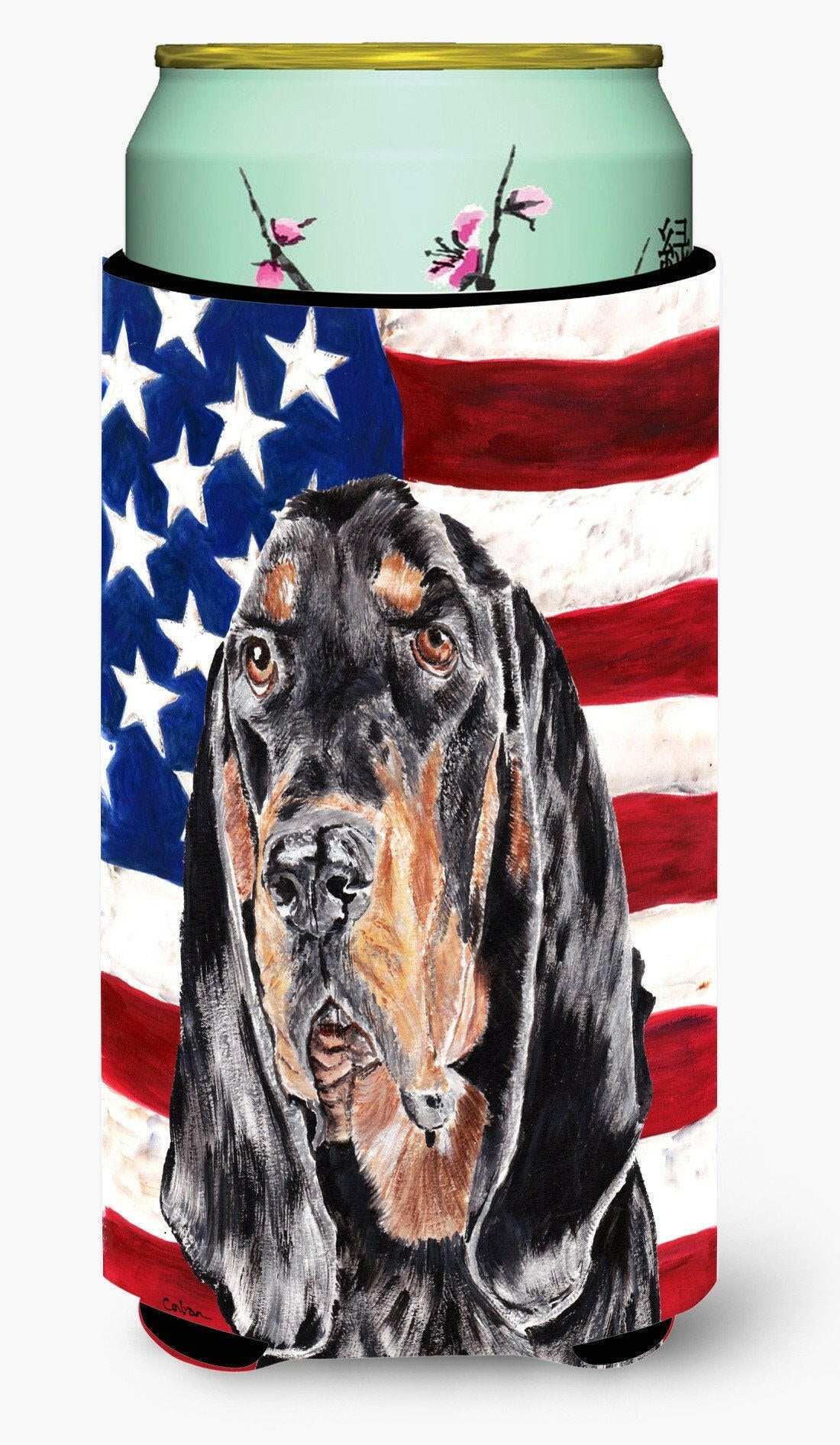 Coonhound Black and Tan USA American Flag Tall Boy Beverage Insulator Beverage Insulator Hugger by Caroline's Treasures