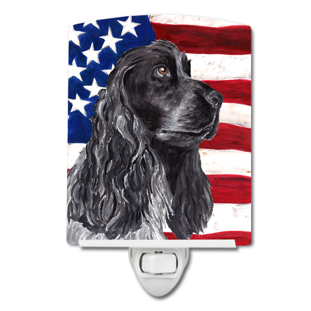 Black Cocker Spaniel with American Flag Ceramic Night Light SC9512CNL - the-store.com